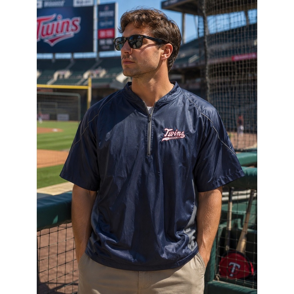 MIZUNO Men's XL Minnesota Twins Vented Windbreaker Navy Blue Fantasy Camp -1215